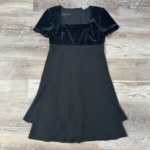 Vintage Donna Ricco Black Velvet Chiffon Midi Dress Made in USA Size 8